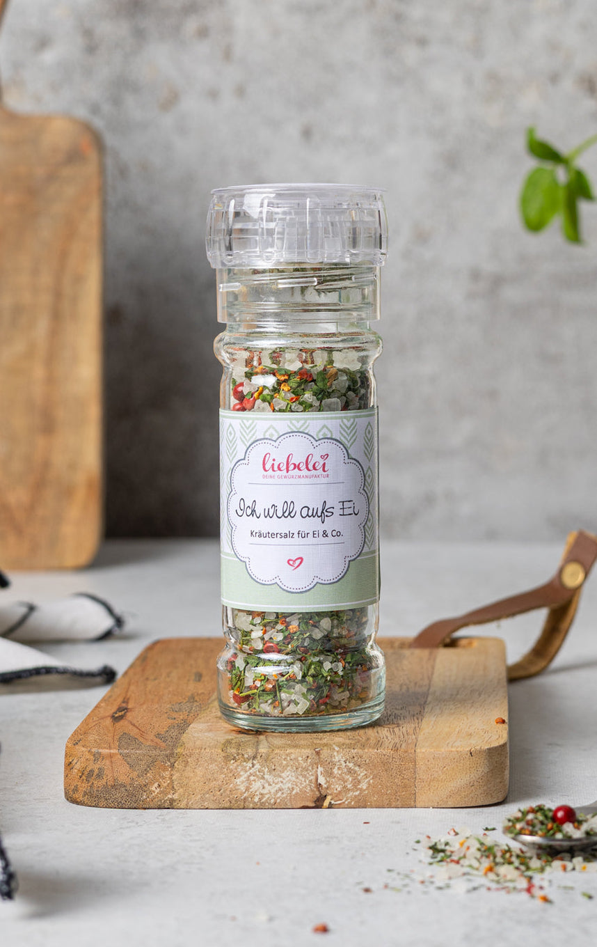 Gewürzmühle „Ich will aufs Ei“ als kleines Mitbringsel