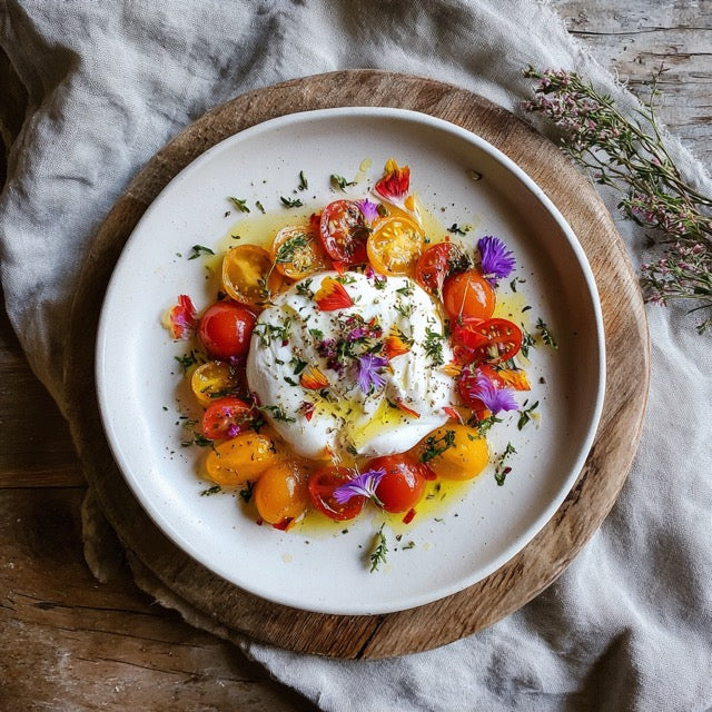 Burrata mit Blüten