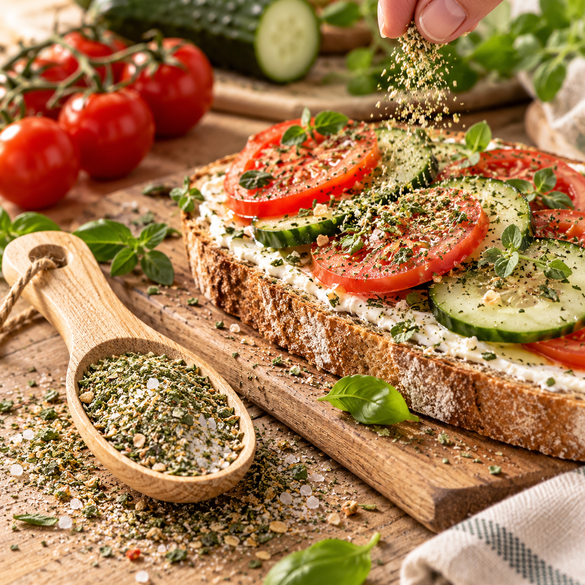 KI-generiert | Brot mit frischen Gemüse und gewürz