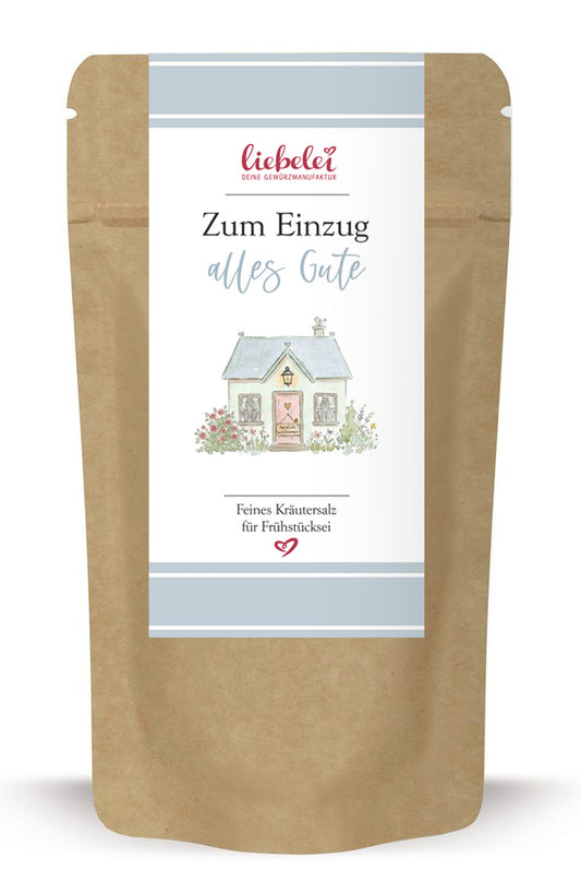 kräutersalz in einem beutel zum einzug alles gute als geschenk zum einzug